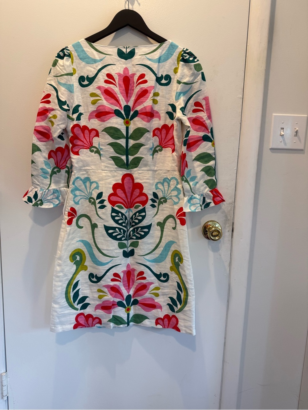 Boden White Dress with Pink, Green & Teal Floral Print - Picture 4 of 4